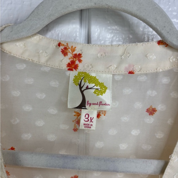 Fig and Flower Anthropology Women’s Cream and Floral Size 3x Bohemian Blouse - Picture 2 of 8